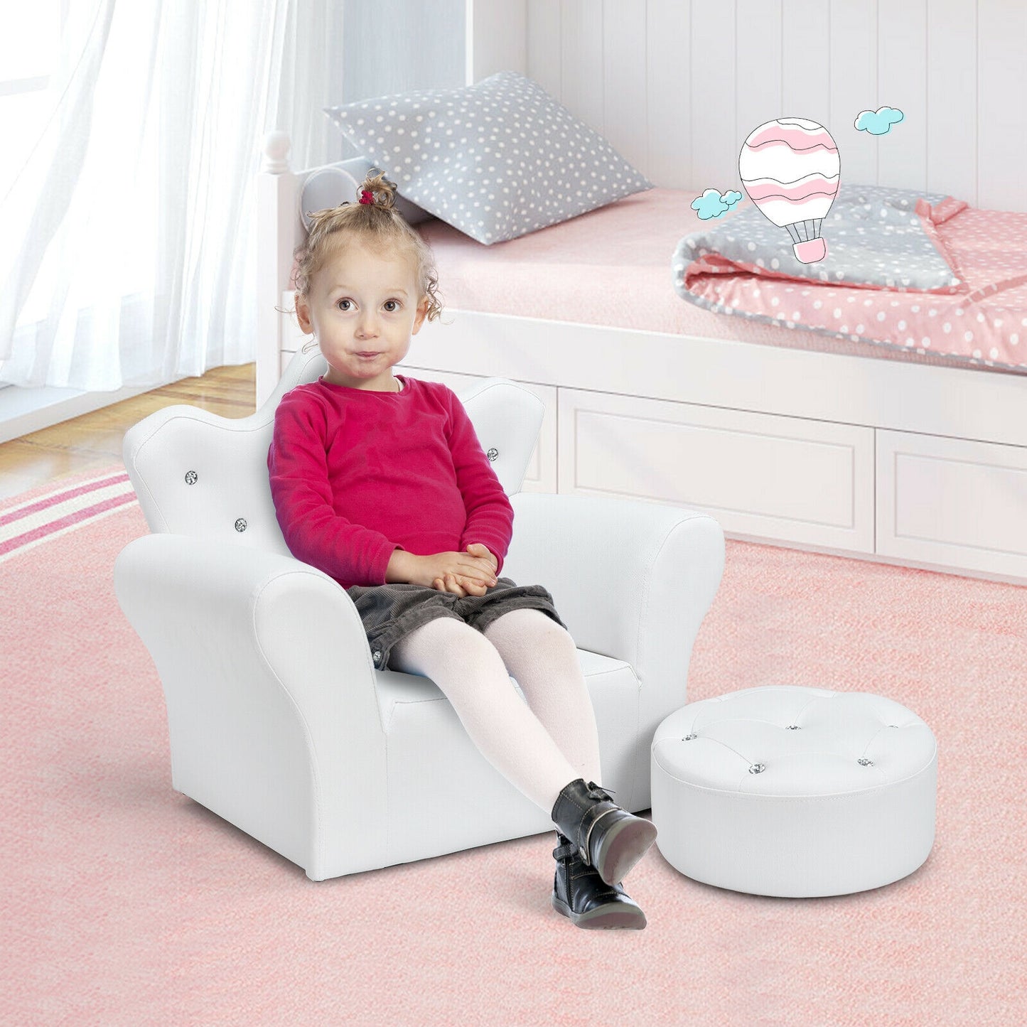 Kids Sofa Armrest Chair with Ottoman for Toddlers
