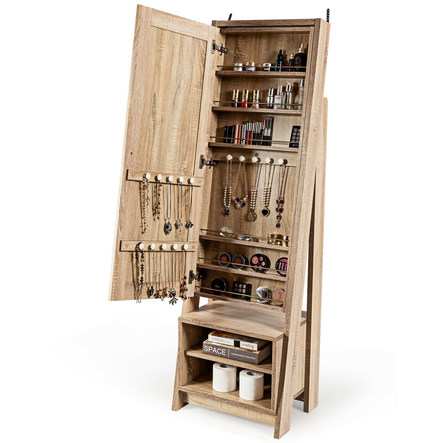 Jewelry Armoire with Full-Length Mirror and Storage Cabinet
