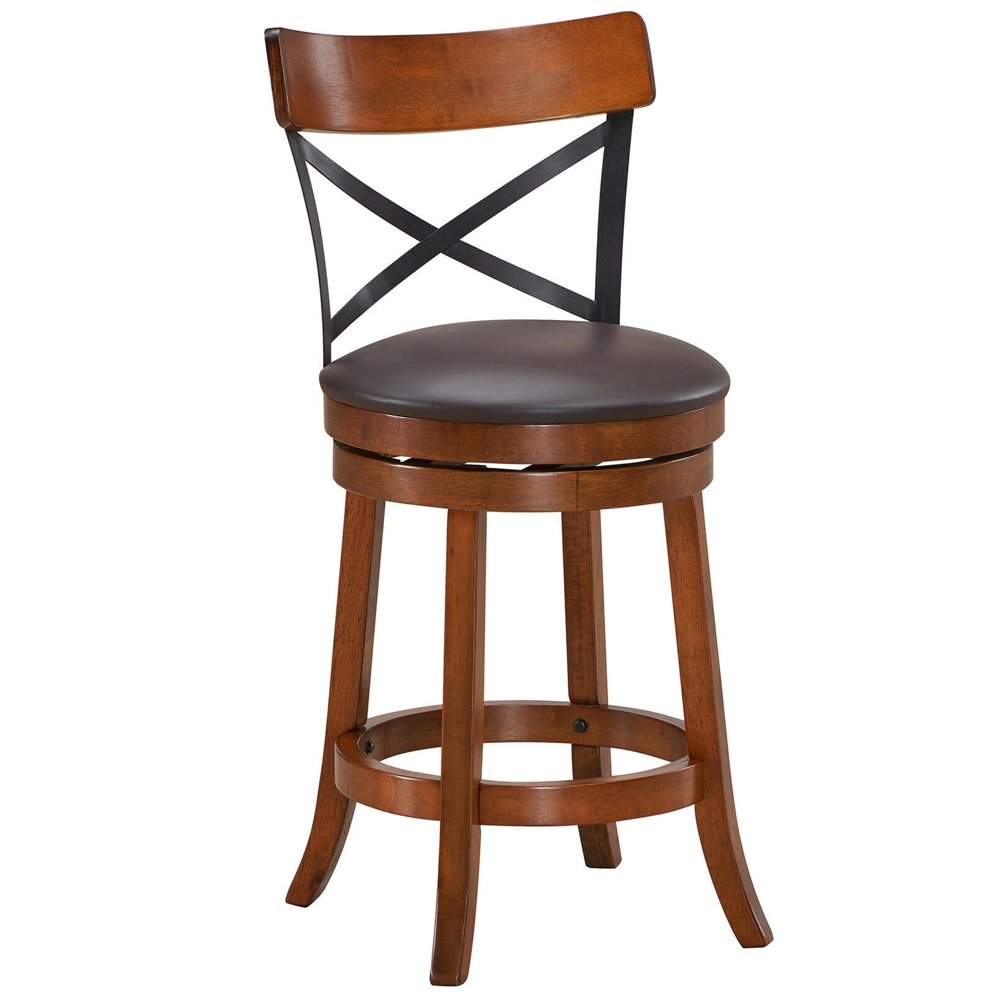 Swivel Bar Stools Set of 2 with Rubber Wood Legs - 360° Rotation