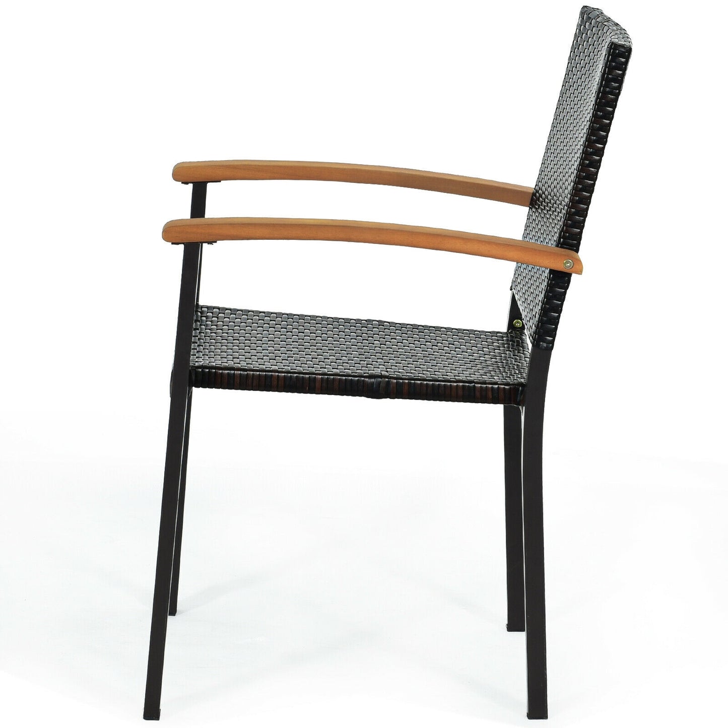 Outdoor Patio Dining Chairs Set of 4 with Rattan & Acacia Wood