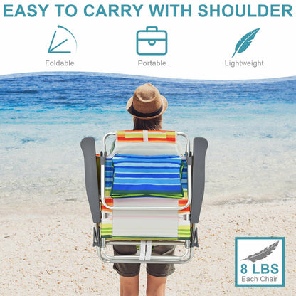 Folding Beach Chair 2-Pack with 5-Position Backrest & Pillow