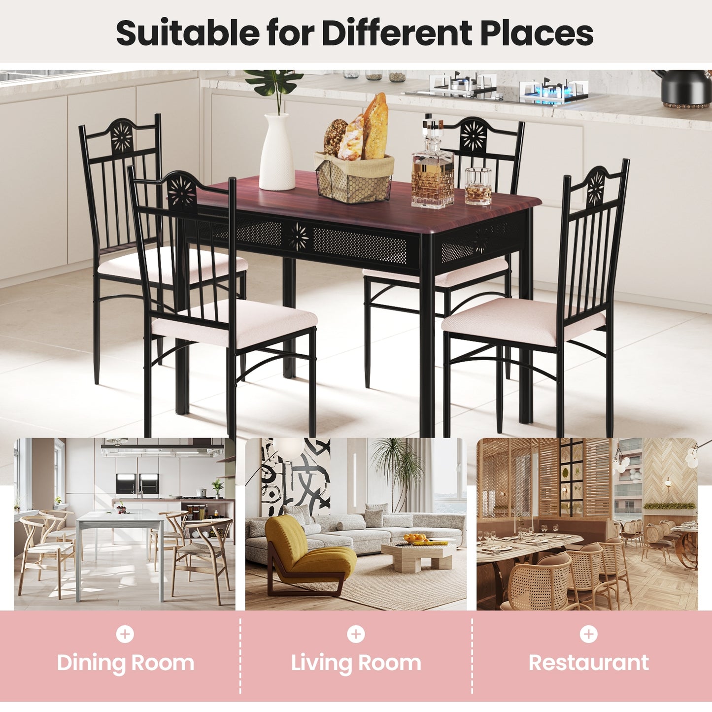 5-Piece Dining Set with Cushioned Chairs and Metal Frame