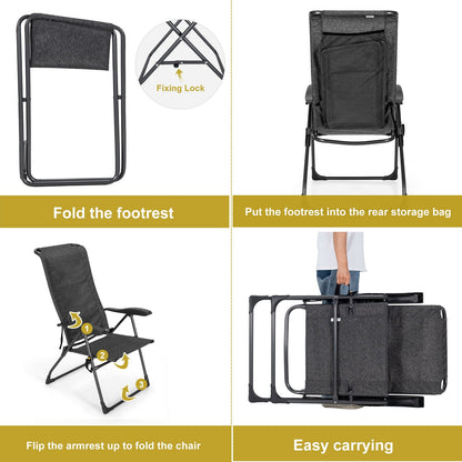 Adjustable Folding Patio Dining Chair with Ottoman Set (2-Pack)
