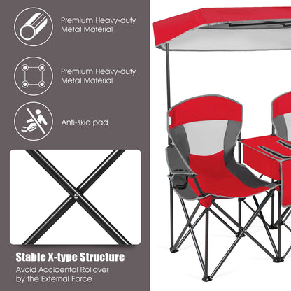 Folding Camping Chair with Canopy and Cooler Bag