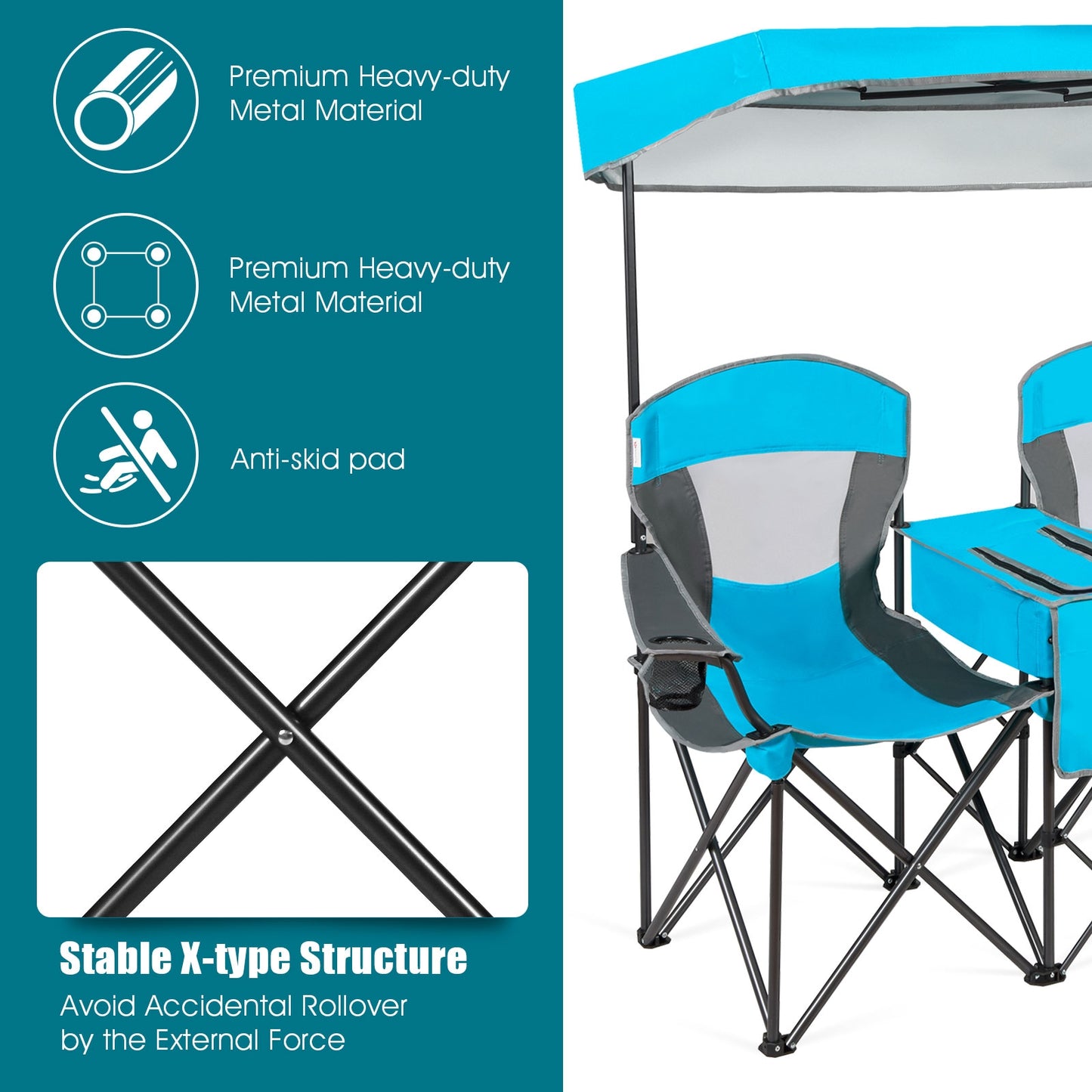 Folding Camping Chair with Canopy and Cooler Bag