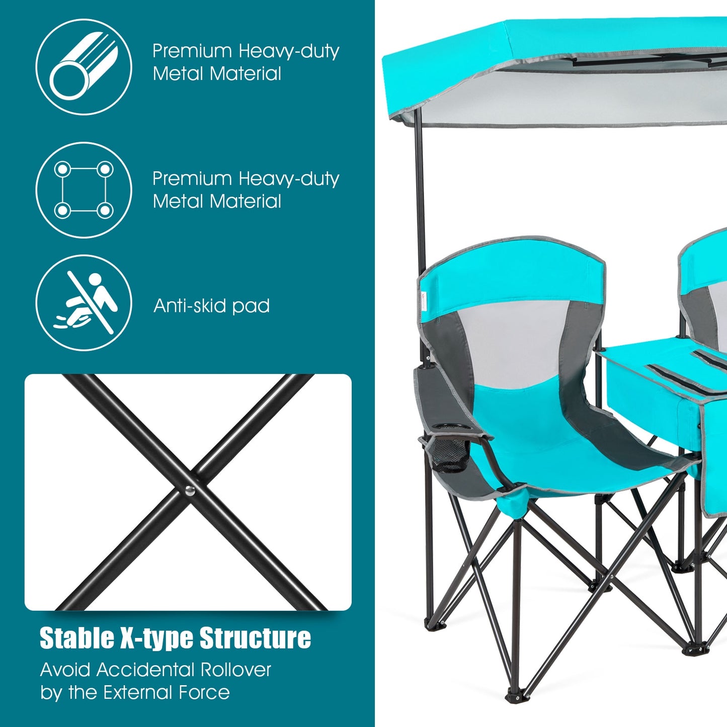 Folding Camping Chair with Canopy and Cooler Bag