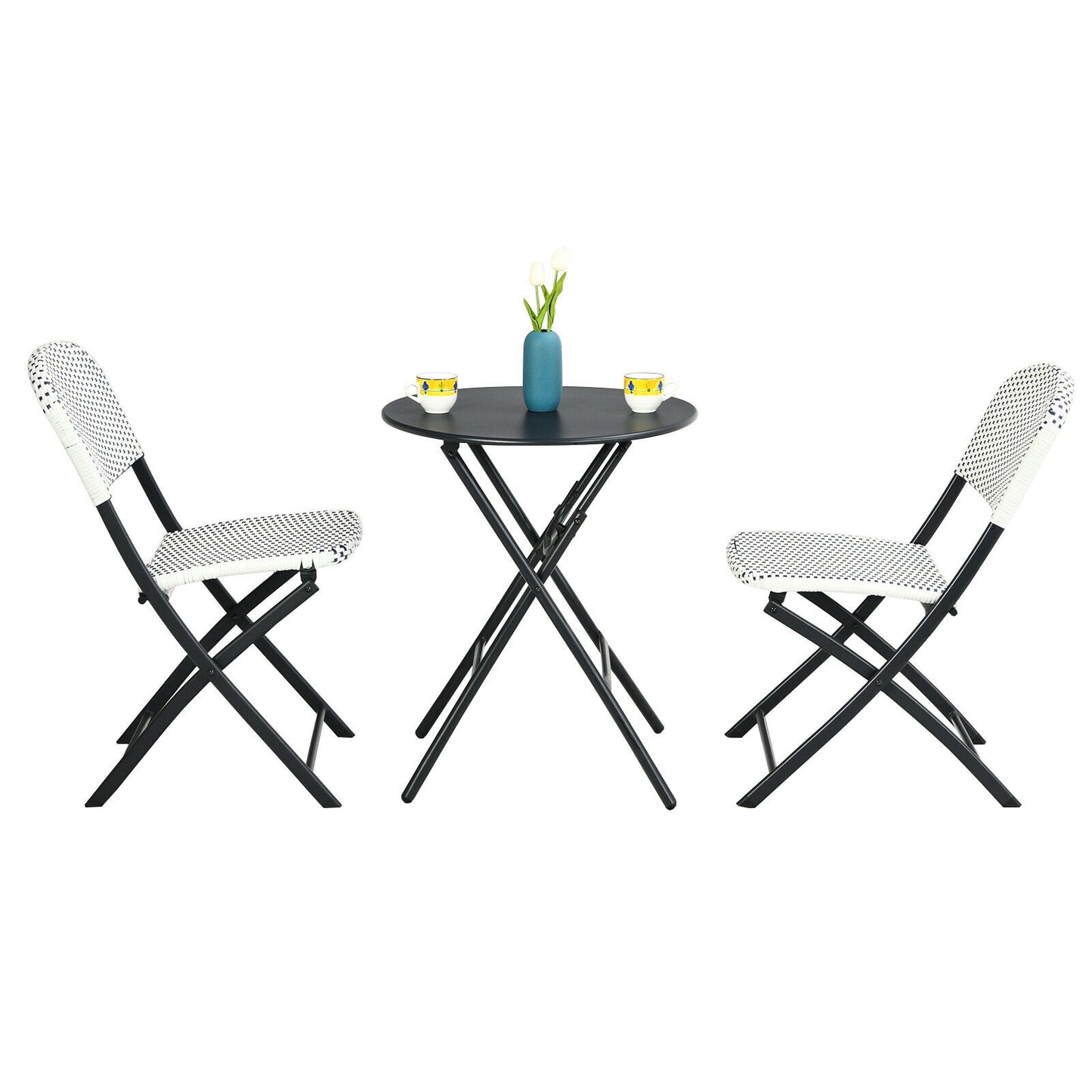 3-Piece Patio Bistro Set with Folding Table and Chairs