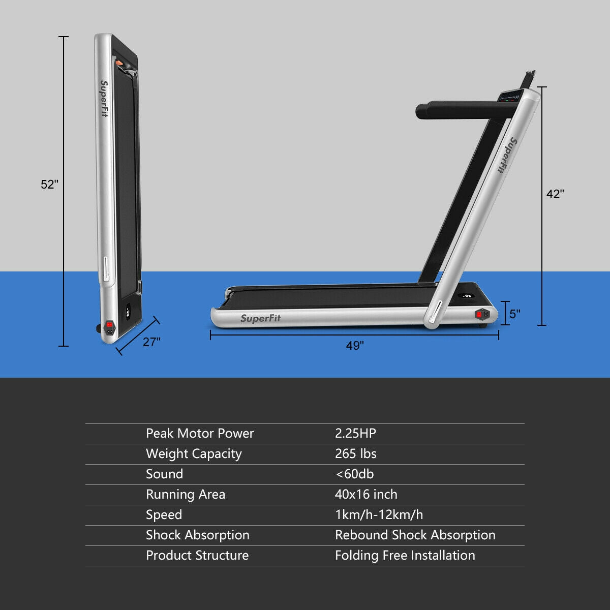 2-in-1 Folding Treadmill with Dual Display and Remote Control