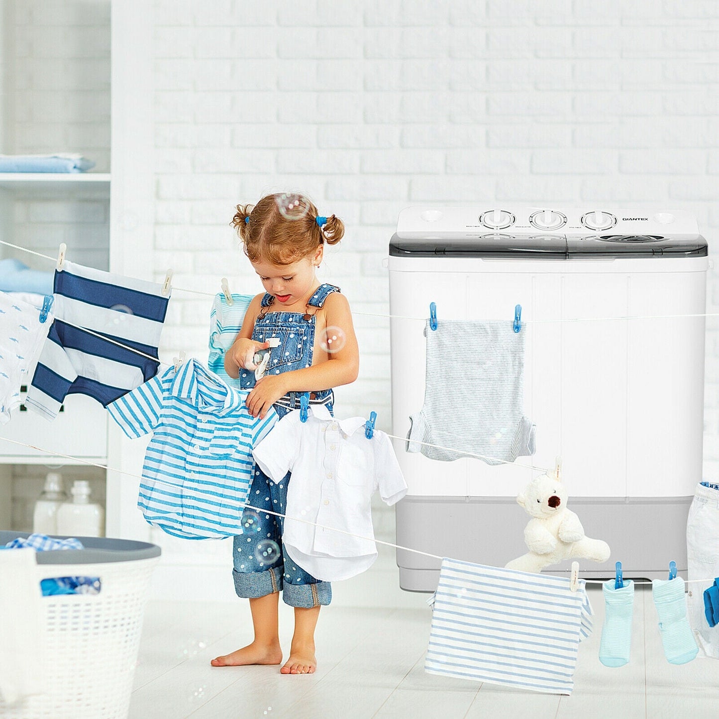 2-in-1 Portable 22lbs Capacity Washing Machine with Timer Control