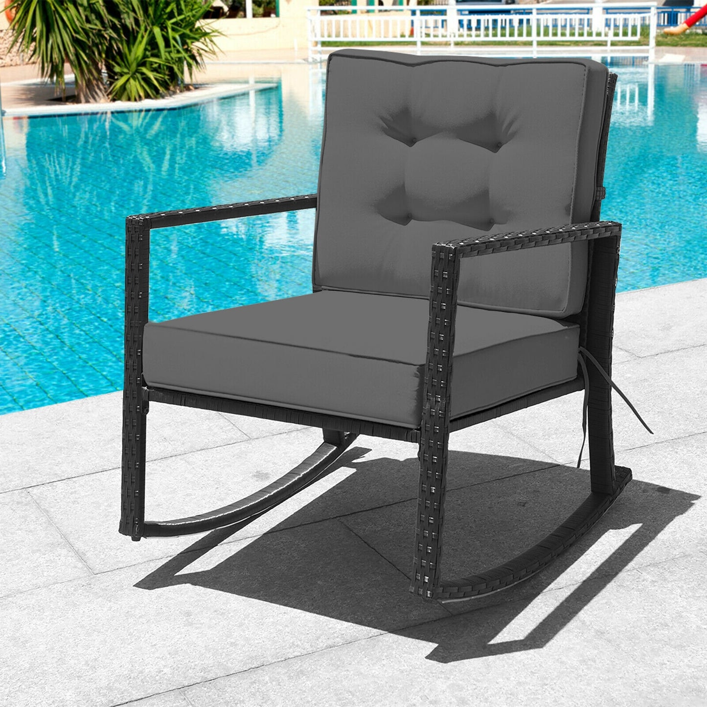 Rattan Rocking Chair with Cushion for Patio