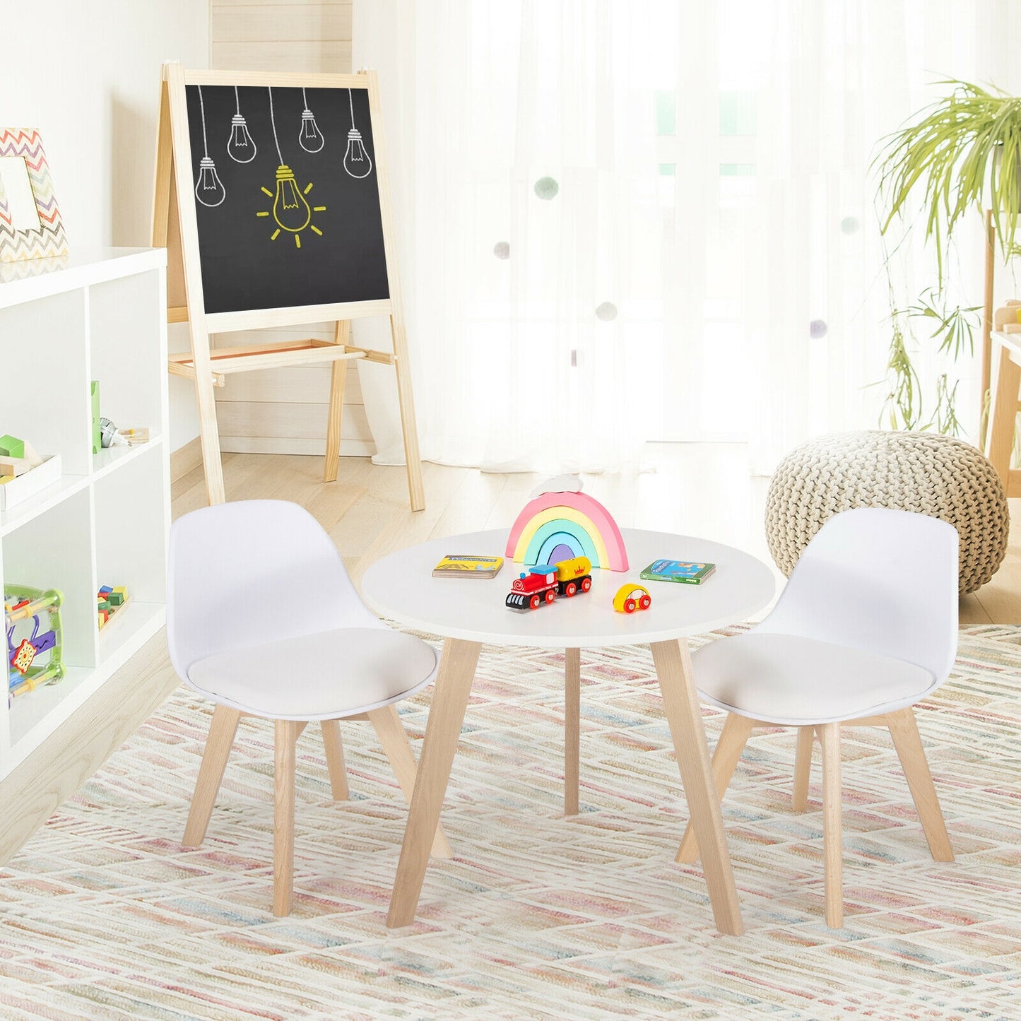 Kids Activity Table and 2 Chairs Set with Cushioned Seats