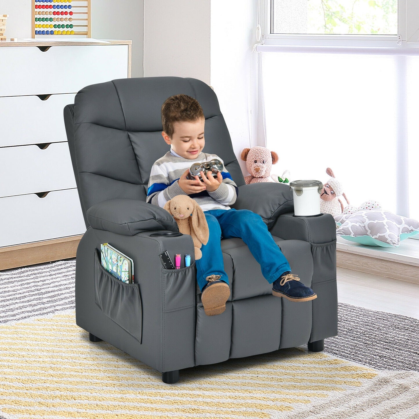 Kids Recliner Chair with Cup Holder and Footrest