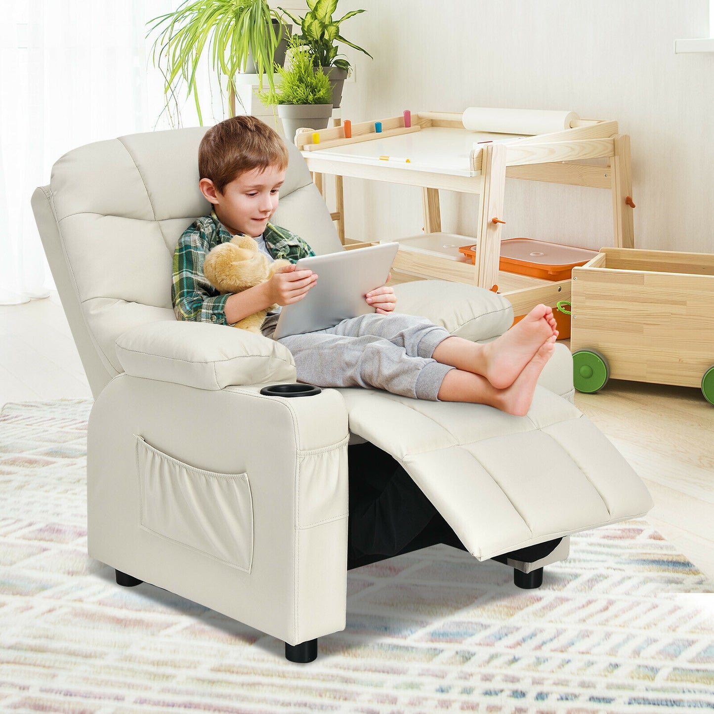 Kids Recliner Chair with Cup Holder and Footrest