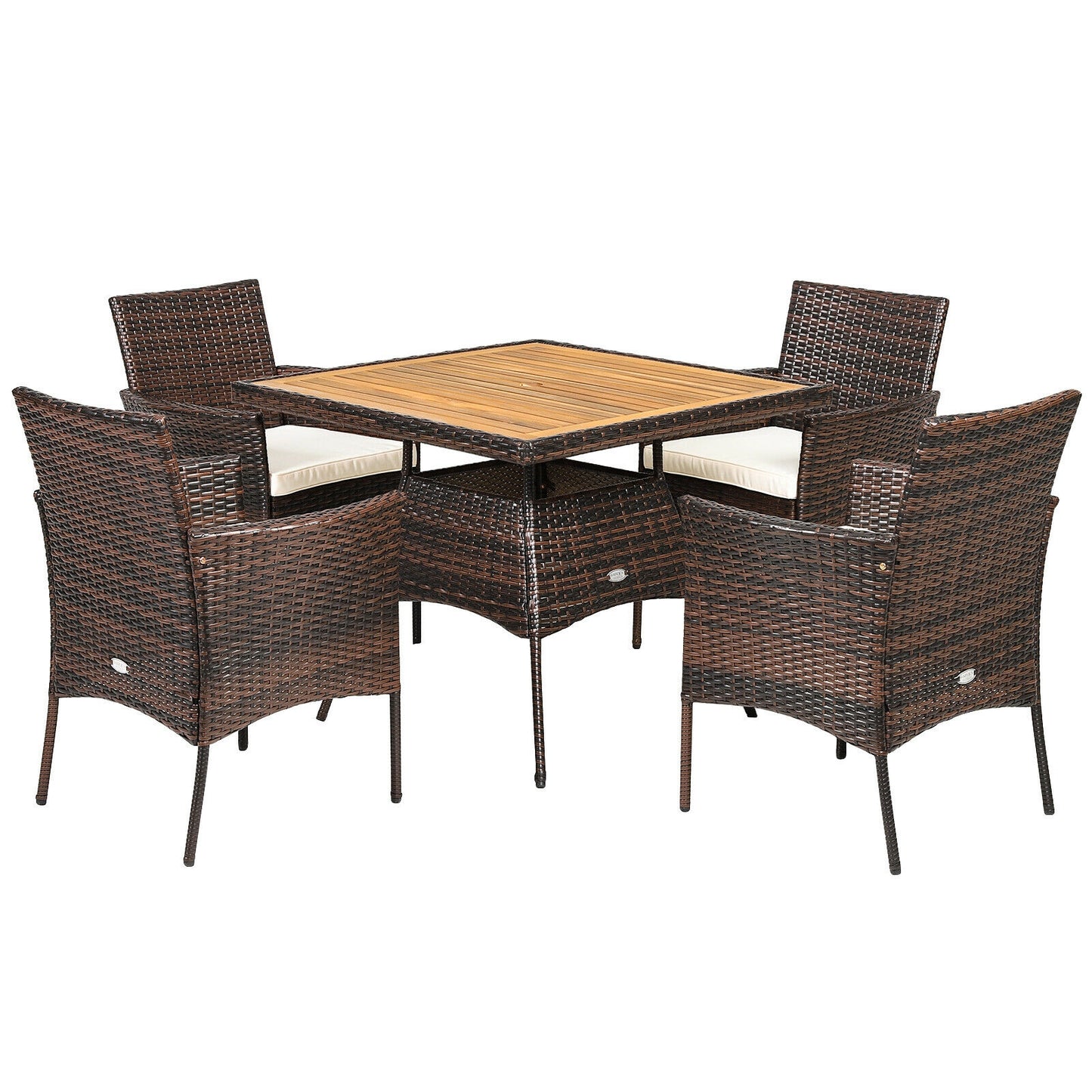5-Piece Patio Dining Set with Rattan Chairs & Wood Table