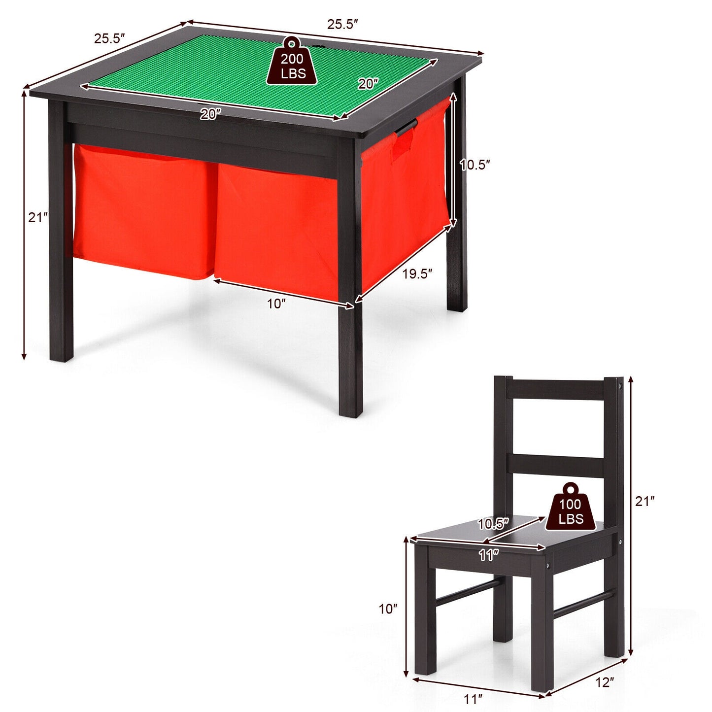 Kids Activity Table and 2 Chairs Set with Storage Drawers