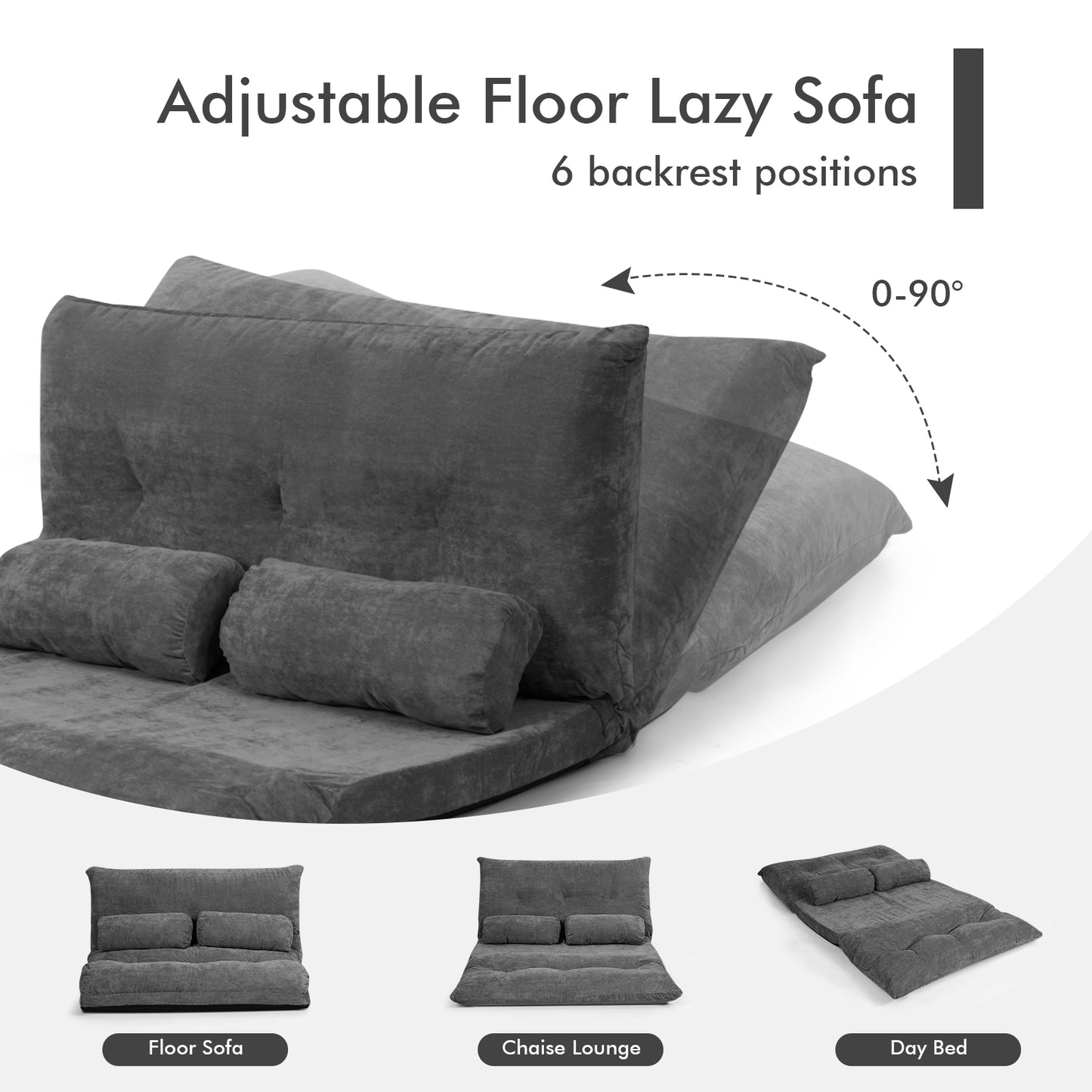 6-Position Adjustable Floor Sofa with 2 Pillows