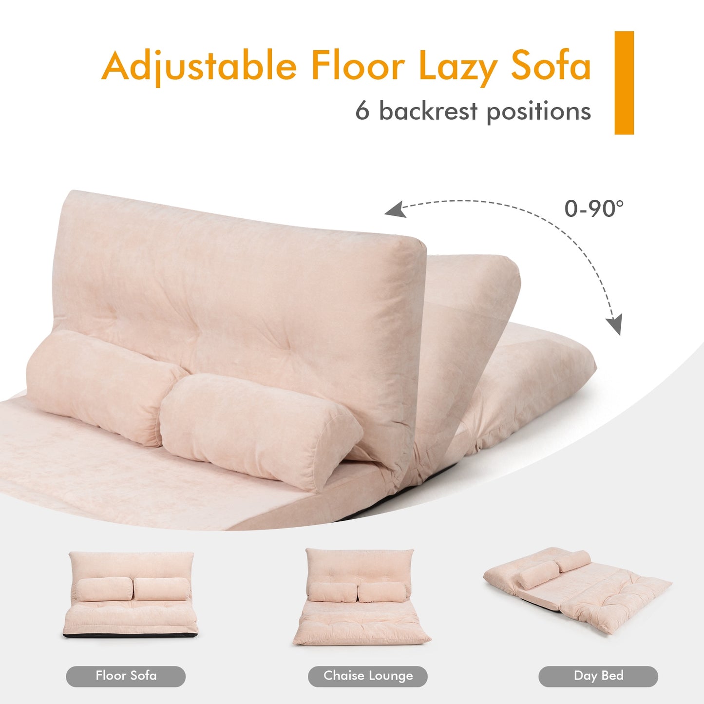 6-Position Adjustable Floor Sofa with 2 Pillows
