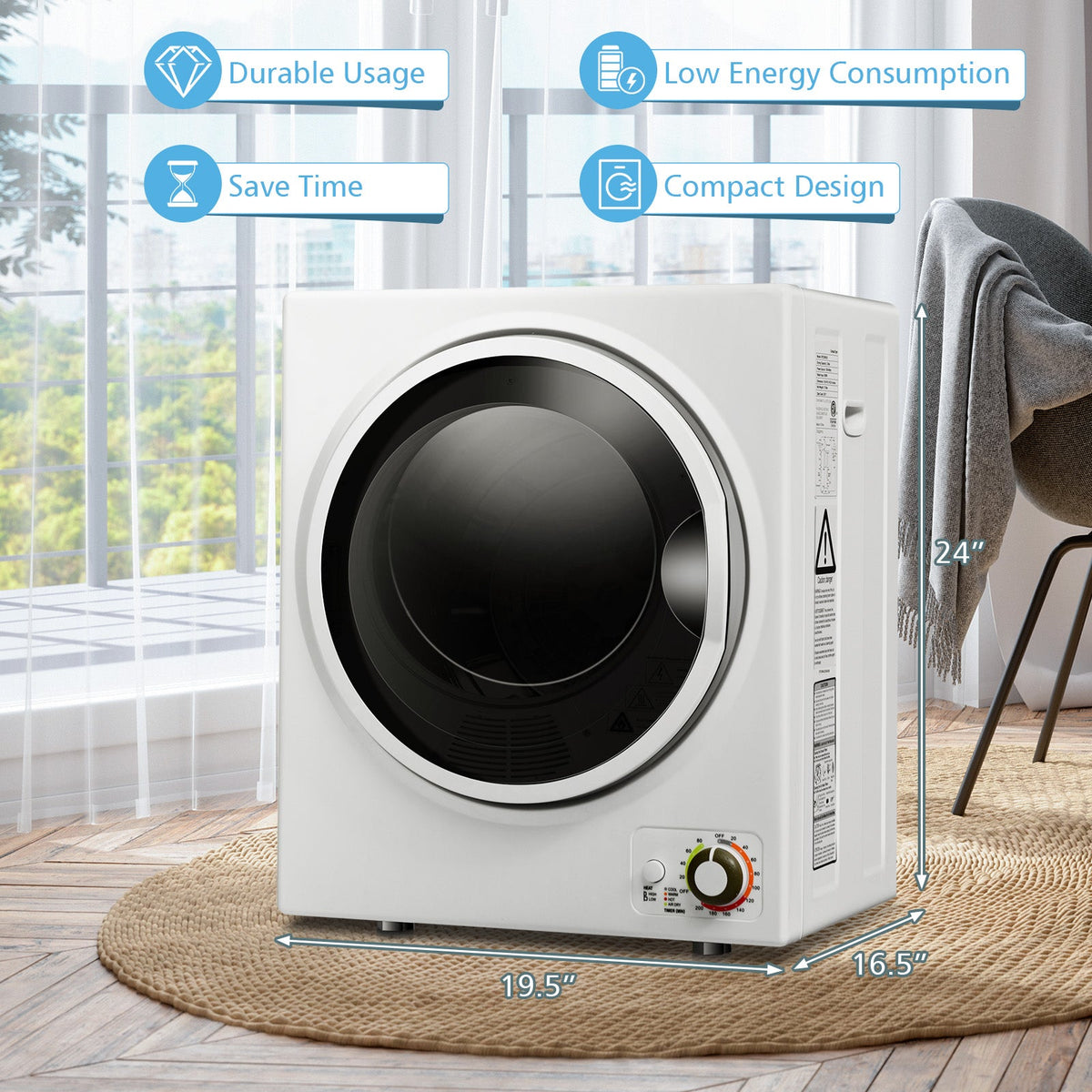 1.5 Cu .ft Clothes Dryer with with Stainless Steel Wall Mount