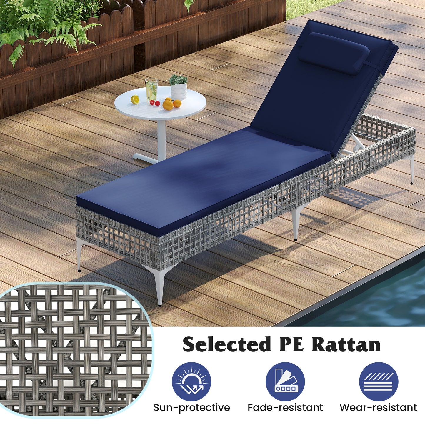 Patio Chaise Lounge Chair Set with 6-Level Adjustable Backrest