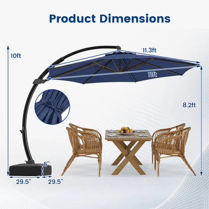 11 FT Cantilever Patio Umbrella with Base and 360° Rotation