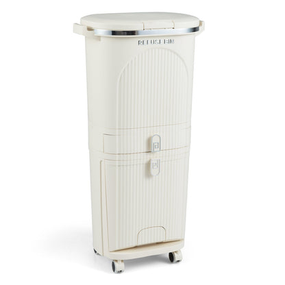 11 Gallon 3-Layer Kitchen Trash Can with Lid and 2 Removable Buckets-Beige