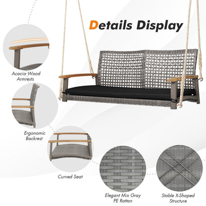 2-Person Wicker Porch Swing Chair with Cushion