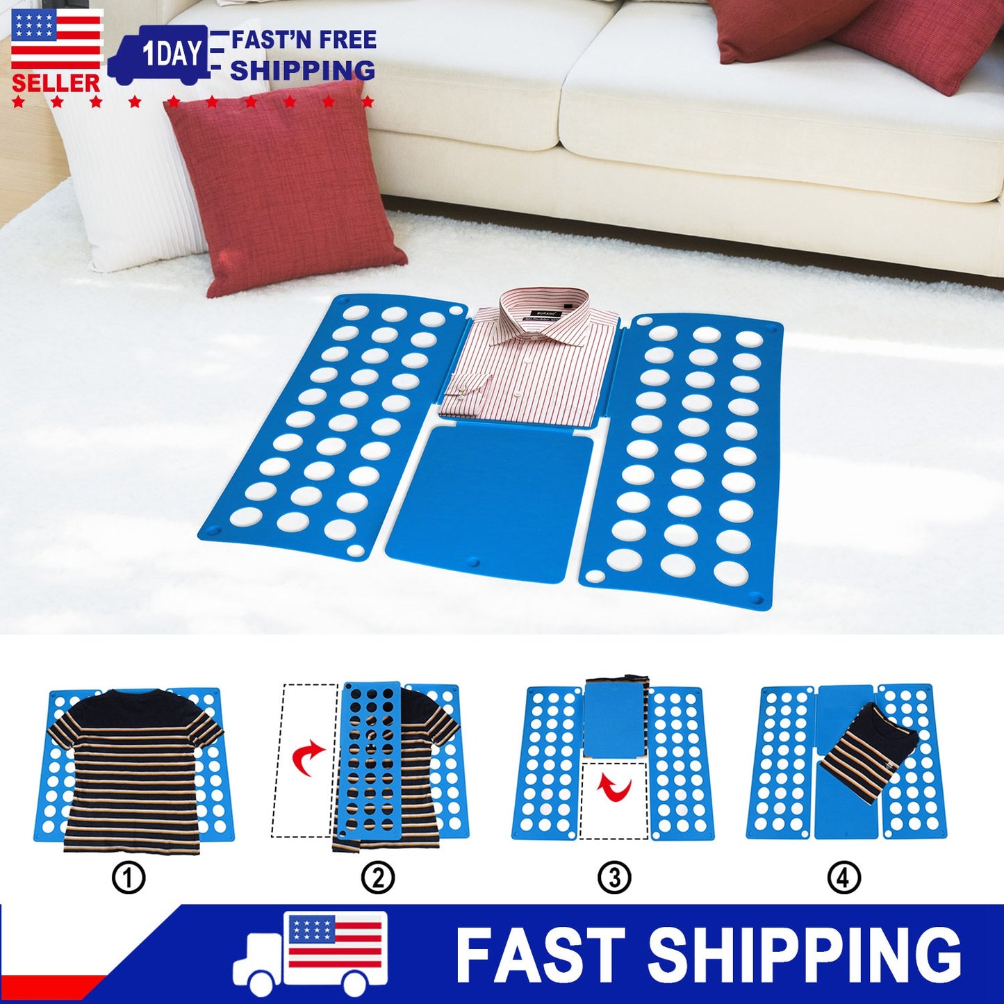 Shirt Folding Board - 23x27 Inch Plastic Clothes Organizer