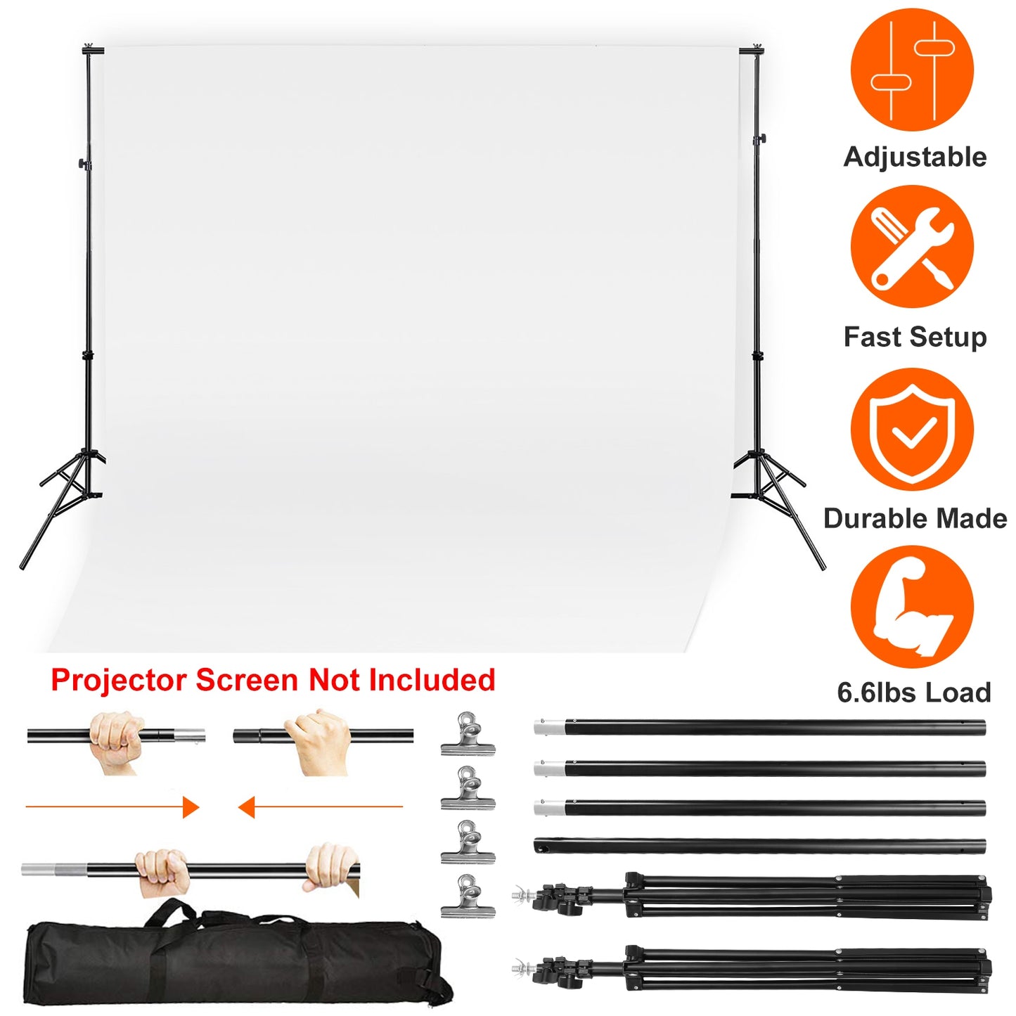 Backdrop Stand 6.5x10ft Adjustable Photography Support System