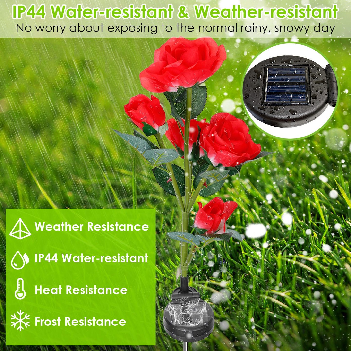 Solar Rose Flower Stake Lights - 2 Pack Outdoor Garden Decor