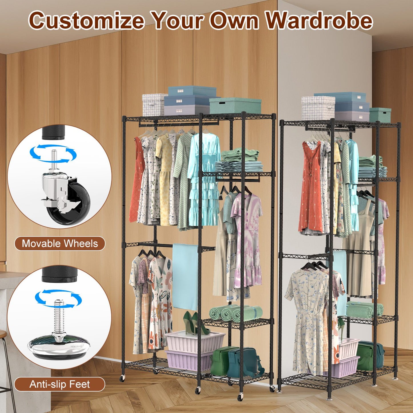 4-Tier Heavy Duty Garment Rack with Wheels - 463 lbs Capacity