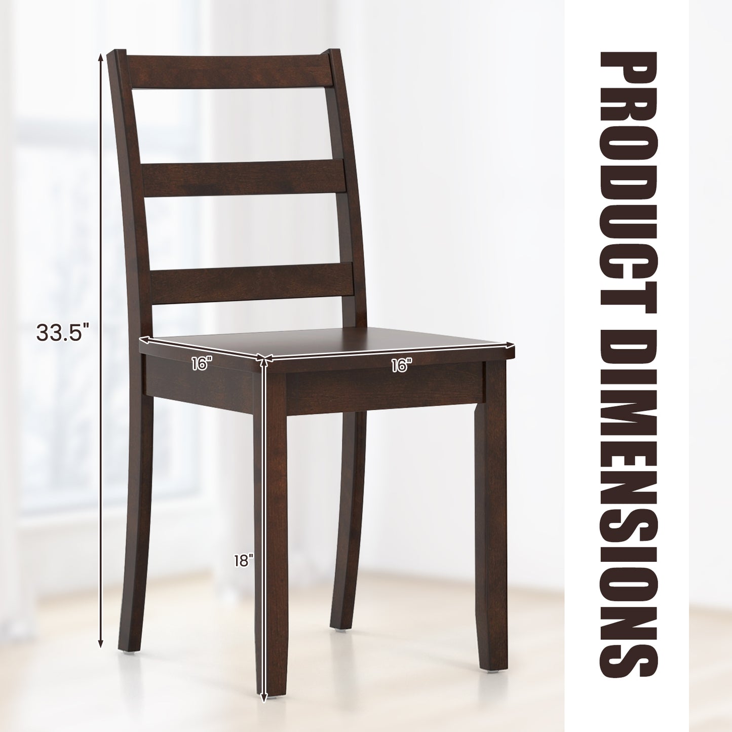 Wood Dining Chairs Set of 2 with Ladder Back