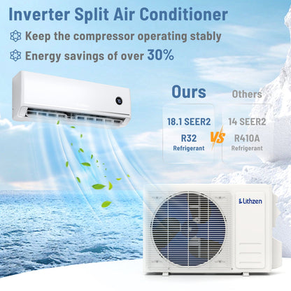 12000 BTU 18.1 SEER2 208/230V Mini Split Air Conditioner Works with Alexa