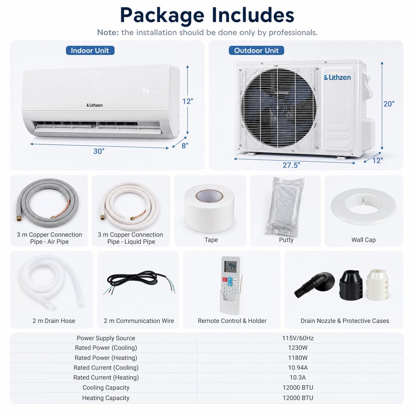 12000 BTU Mini Split Air Conditioner & Heater with WiFi