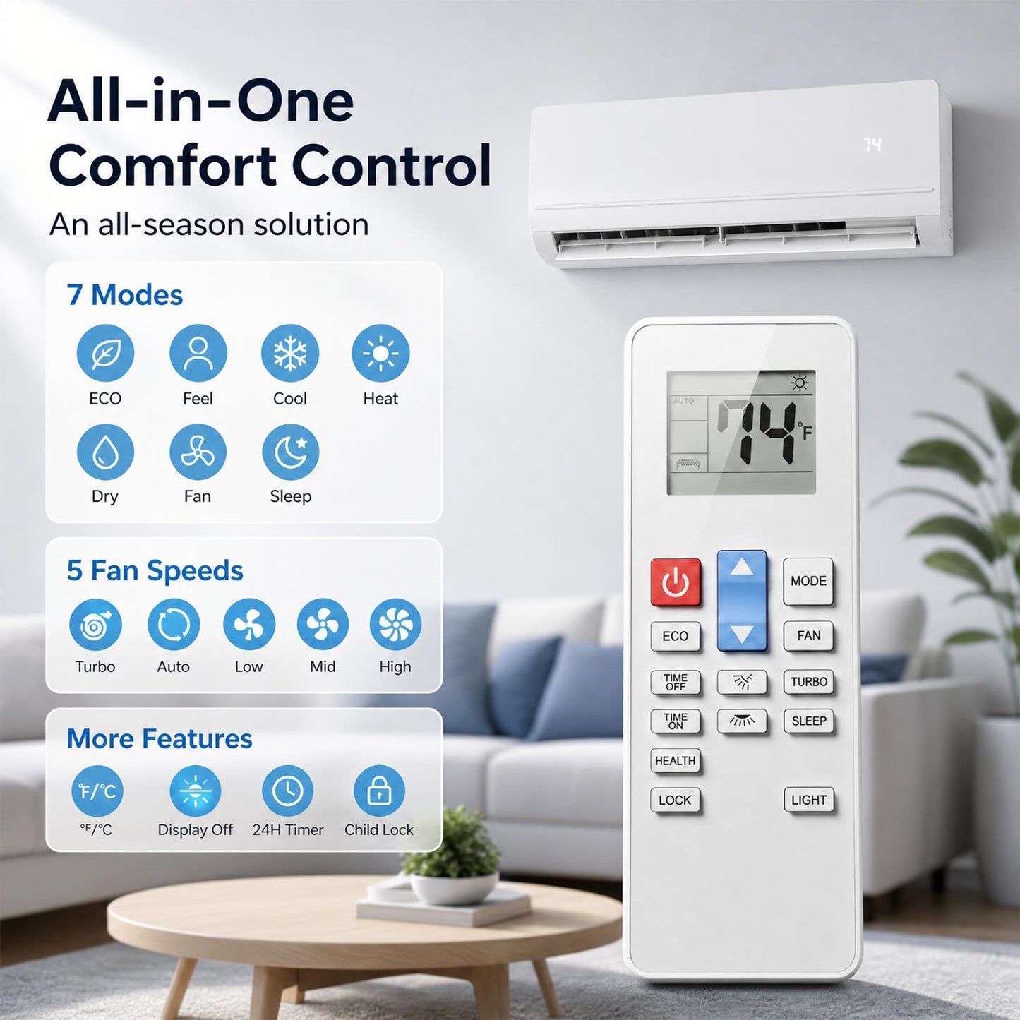 12000 BTU Mini Split Air Conditioner & Heater with WiFi