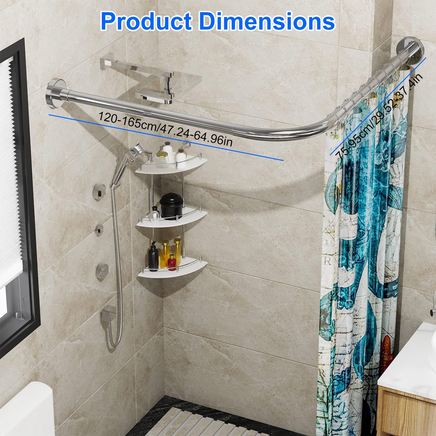 L-Shaped Curved Shower Curtain Rod - Stainless Steel