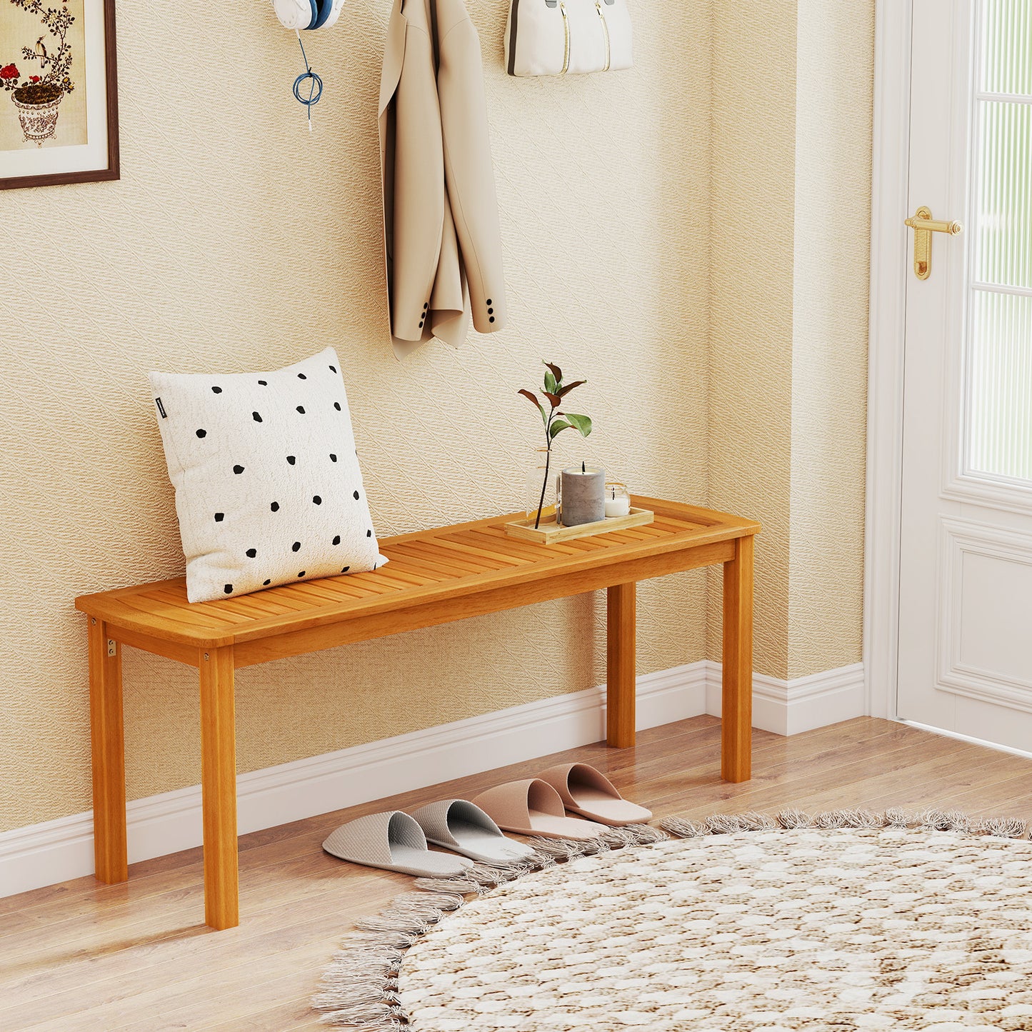 Acacia Wood Outdoor Bench with Slatted Seat - 48 Inch