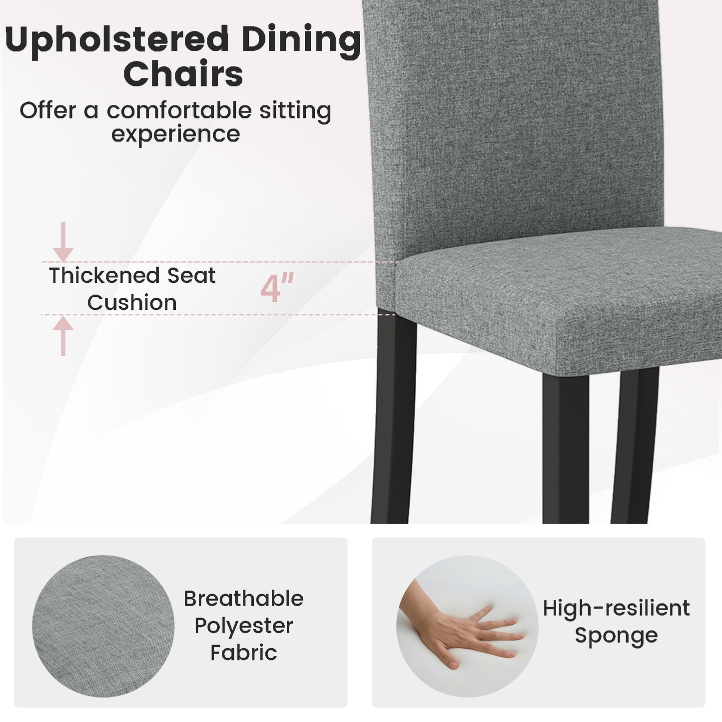 Mid-Century Dining Chairs Set of 2 with Rubber Wood Legs