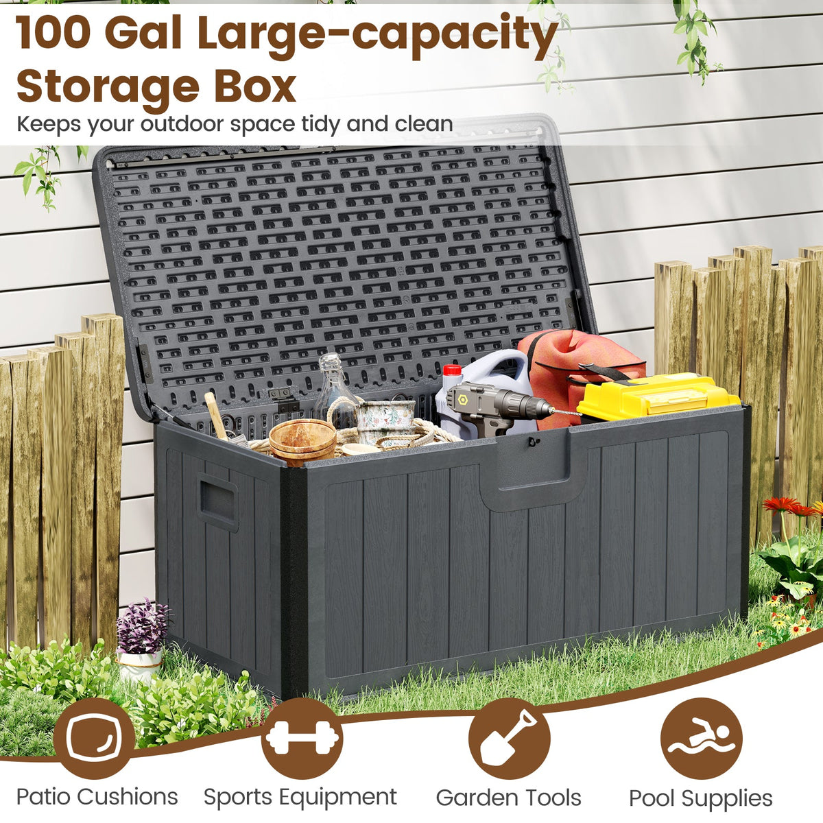 100 Gallon Large Deck Box with Lockable Lid for Patio