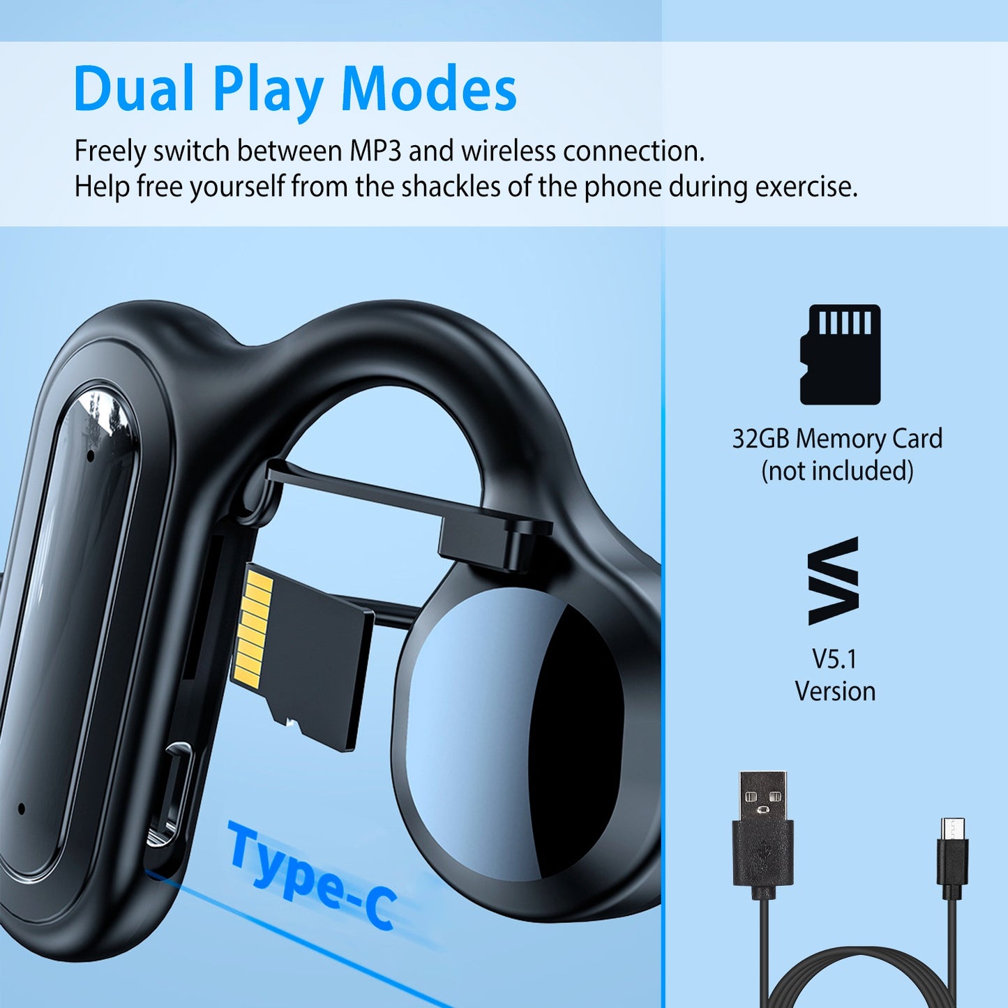 Bone Conduction Headphones Wireless Open Ear Sports Headset