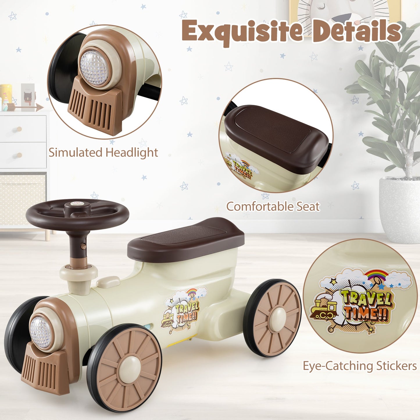 Ride on Toy with Steering Wheel and Train Whistle Sound Button