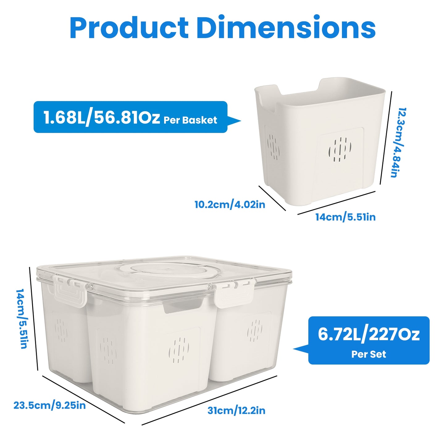 Airtight Fruit Storage Containers 4-Compartment with Colanders