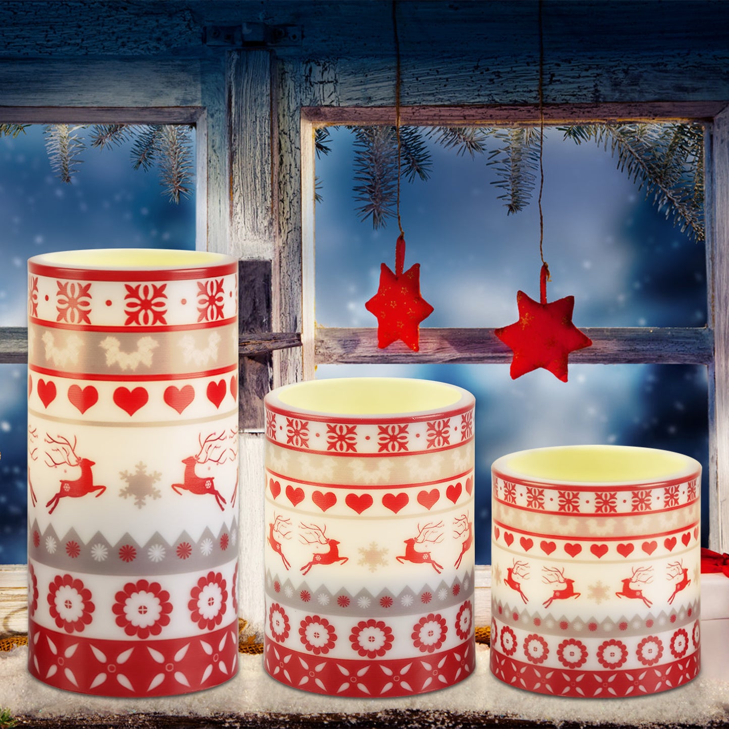 Flameless LED Candles 3-Pack with Remote & Timer - Christmas Deer