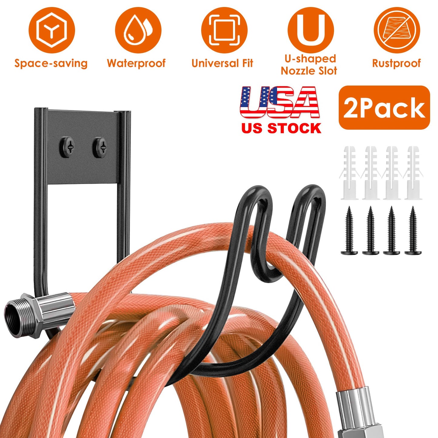 Heavy Duty Stainless Steel Garden Hose Holder - 2 Pack