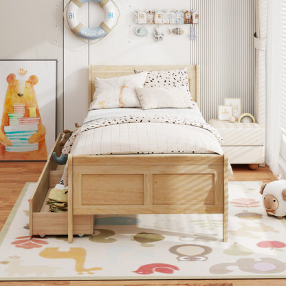 Twin Size Sleigh Bed with 2 Storage Drawers Wood Platform Bed Frame
