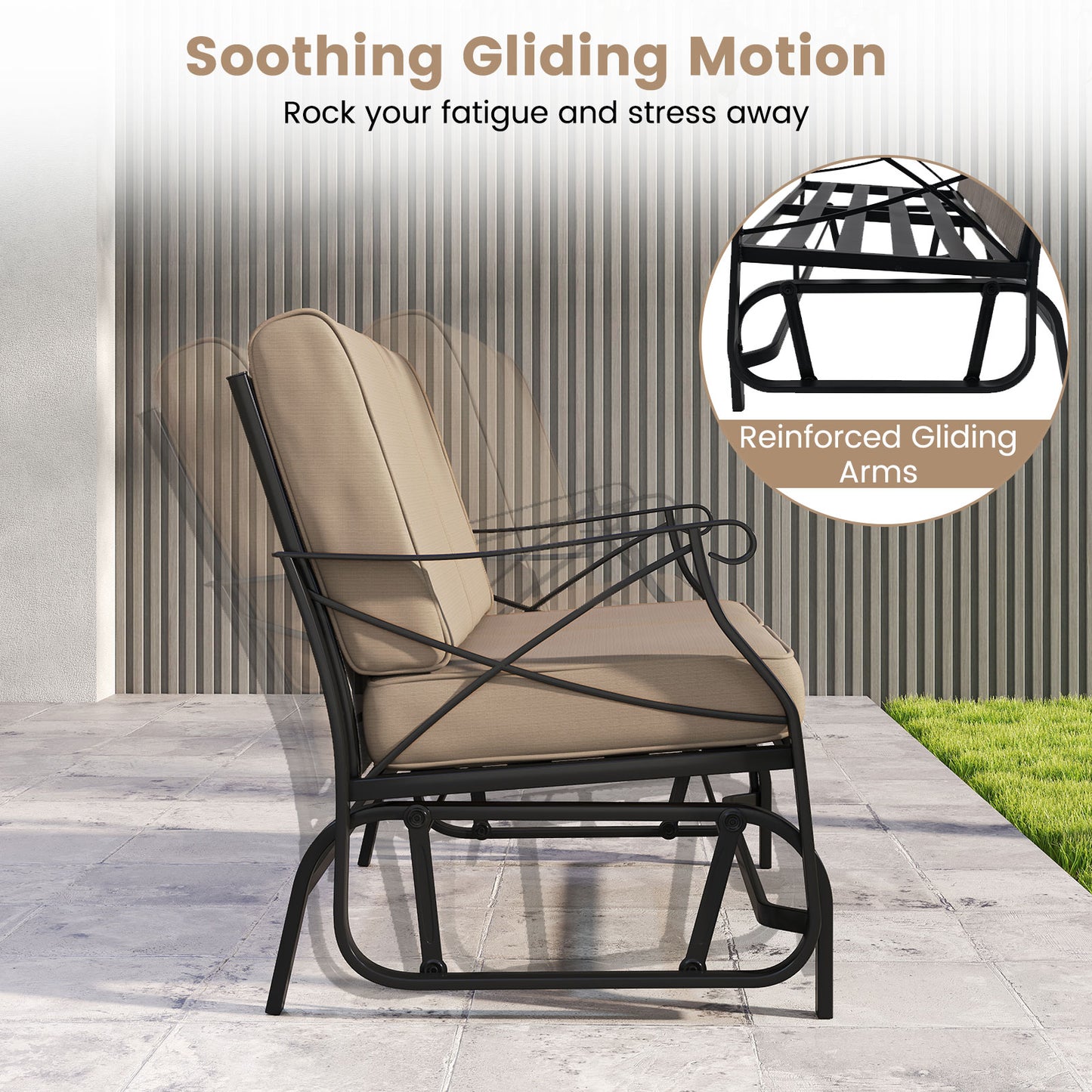 2-Person Glider Loveseat with Cushions for Outdoor Patio