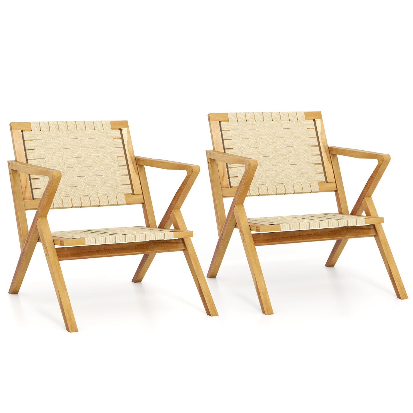 Teak Wood Patio Chair with Webbing Seat and Backrest