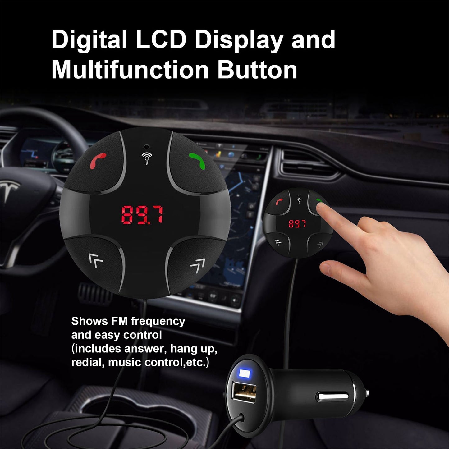 Wireless FM Transmitter with Hands-Free Calling & USB Charging