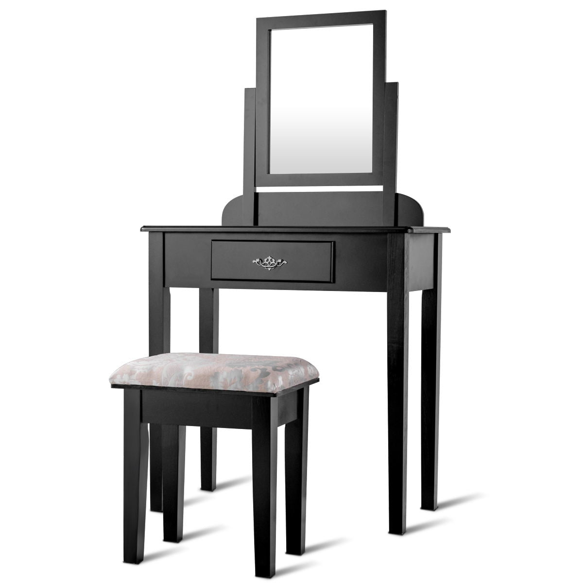 Vanity Dressing Table Set with Large Square Mirror and Stool
