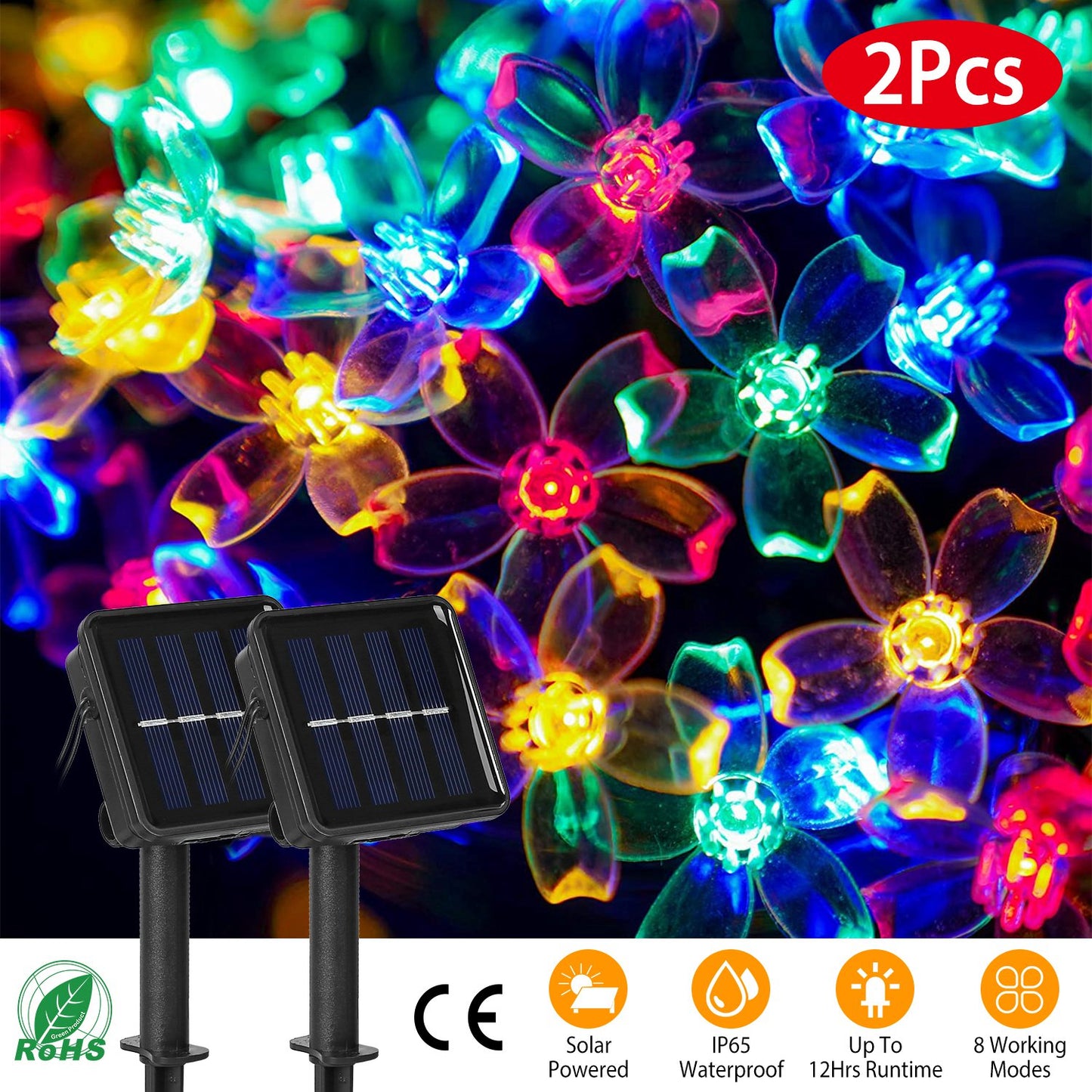 Solar Flower String Lights 50 LED Sakura Blossom 23ft Waterproof