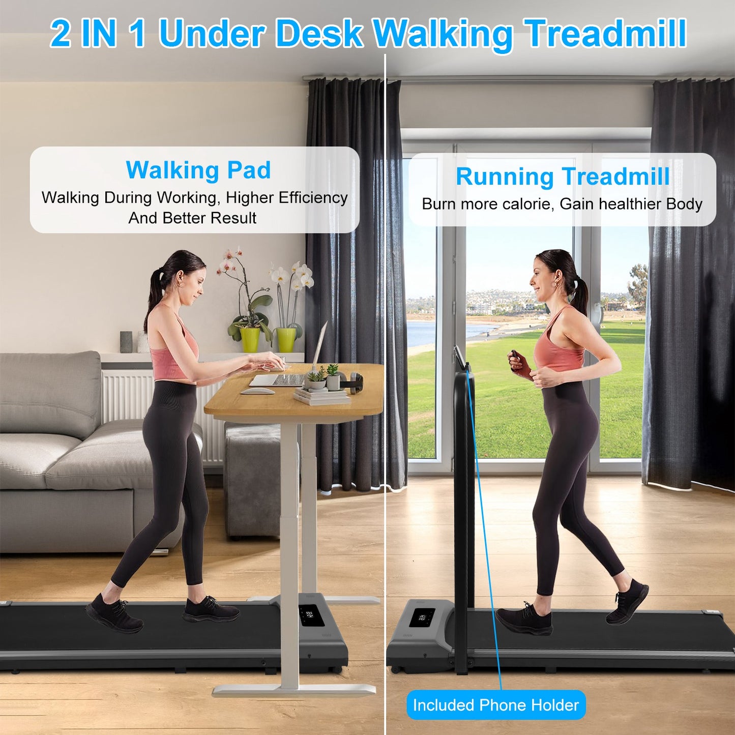 Under Desk Folding Treadmill with Remote and App Control